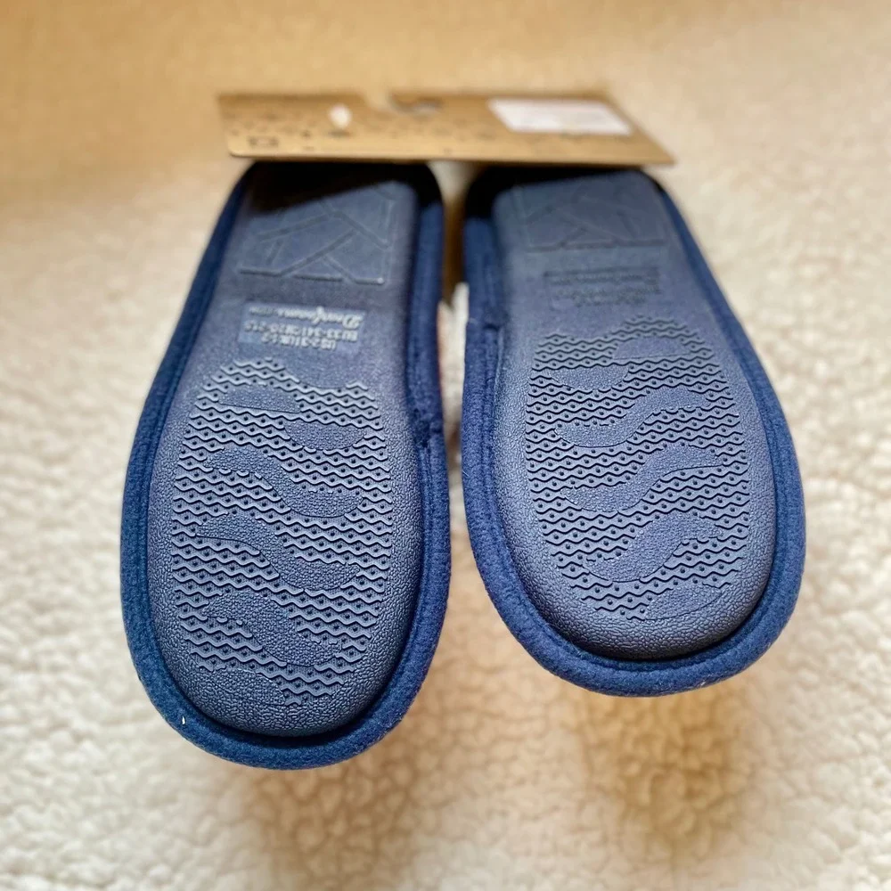 Dearfoams Kids Lil Bear Buffalo Plaid‎ Slippers Red Navy Blue Faux Fur Size 2/3